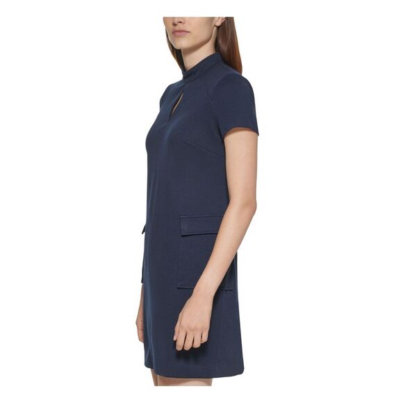 CALVIN KLEIN Womens Blue Front Short Sleeve Short A-Line Dress Petites 6P - Picture 3 of 5